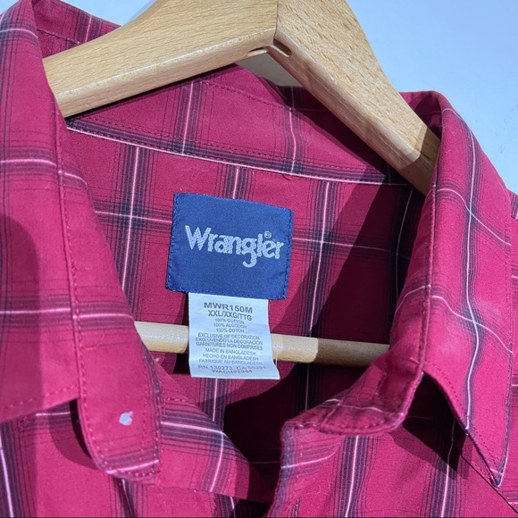 Wrangler Red Plaid Pearl Snap Button Front Shirt Men Size XXL - Picture 3 of 4